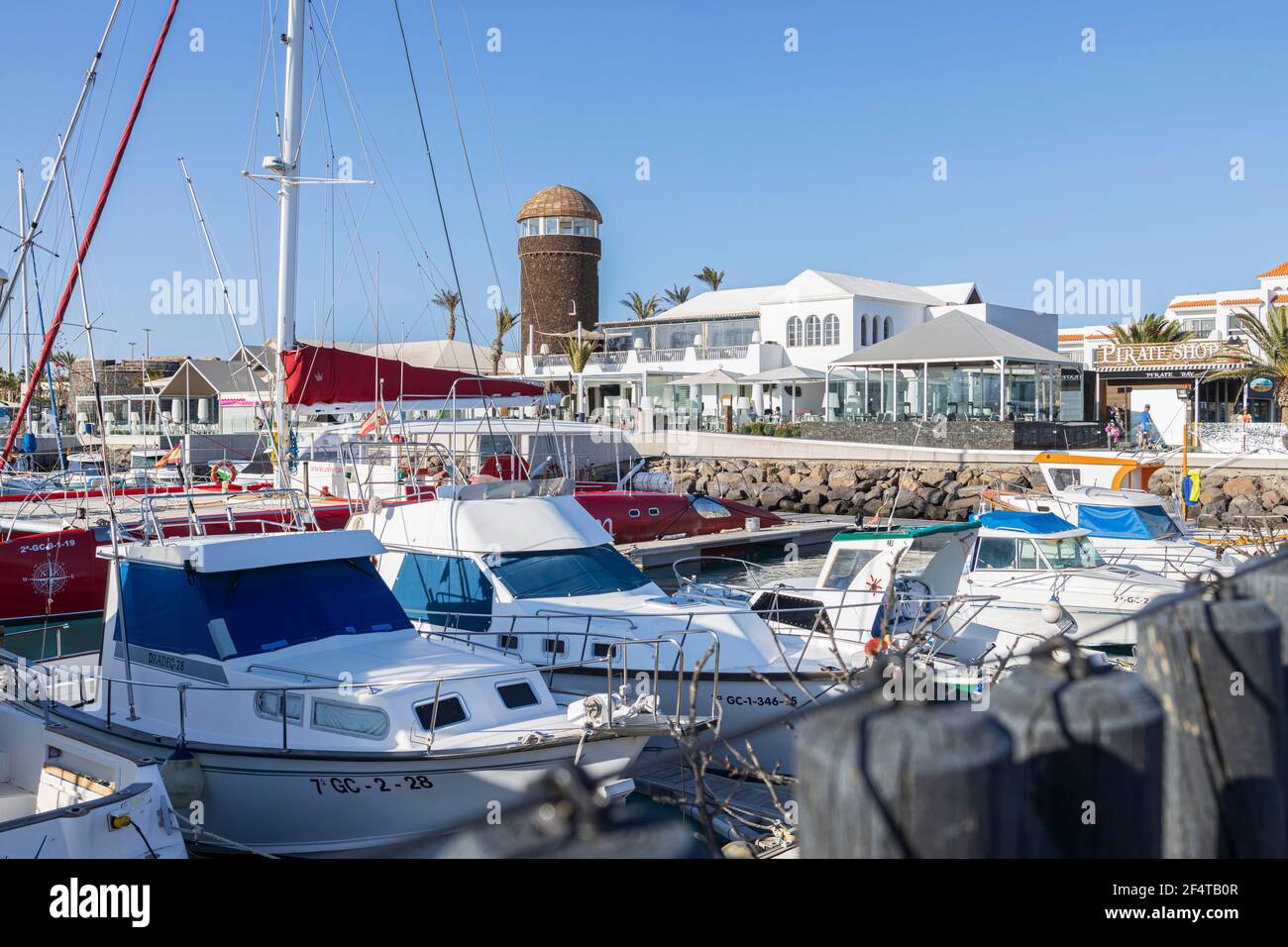 Yachts and boats moored in the marina at Caleta de Fuste, Fuerteventura,  Canary Islands, Spain Stock Photo - Alamy