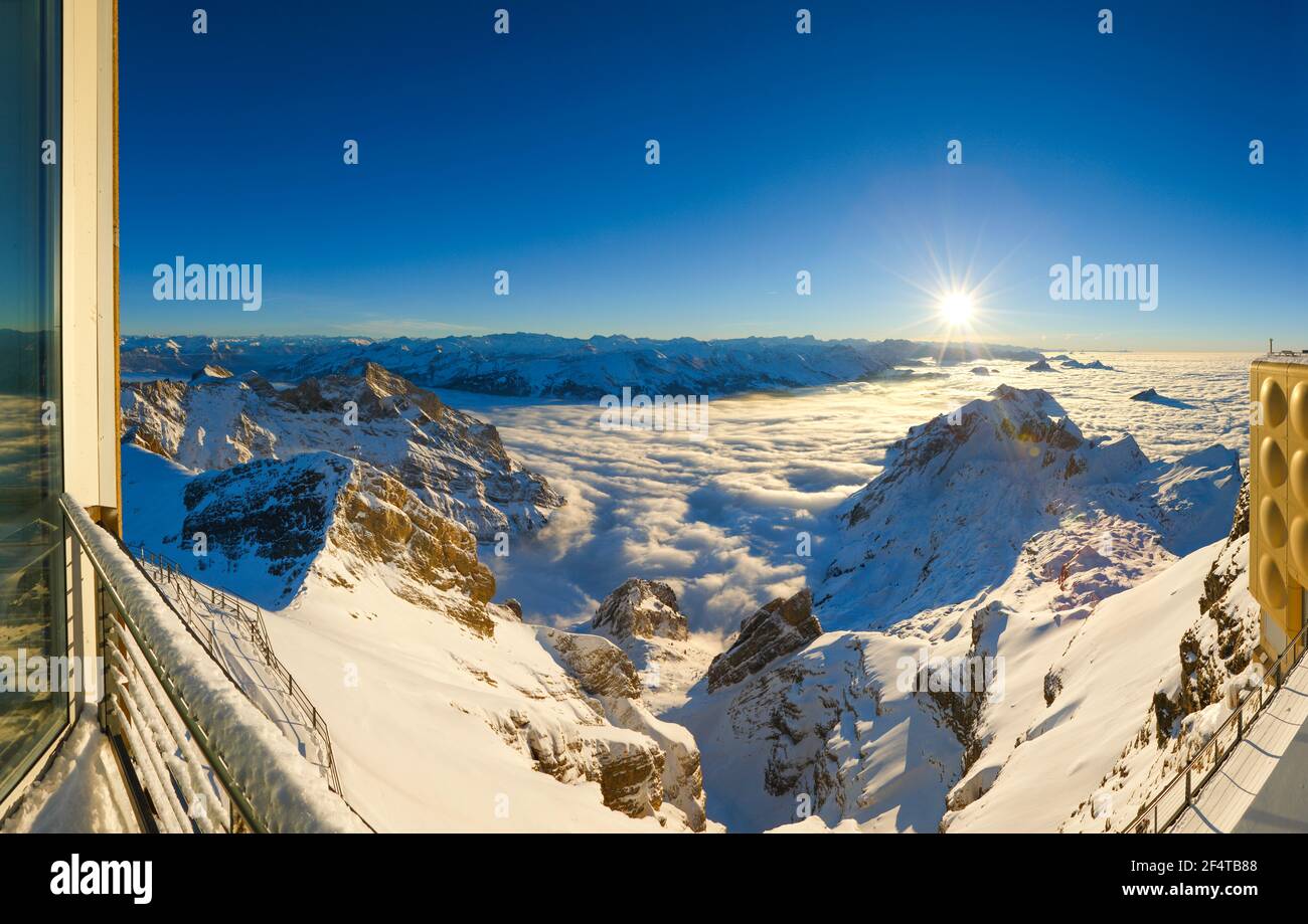 geography / travel, Switzerland, view from the Saentis, Appenzell, Additional-Rights-Clearance-Info-Not-Available Stock Photo