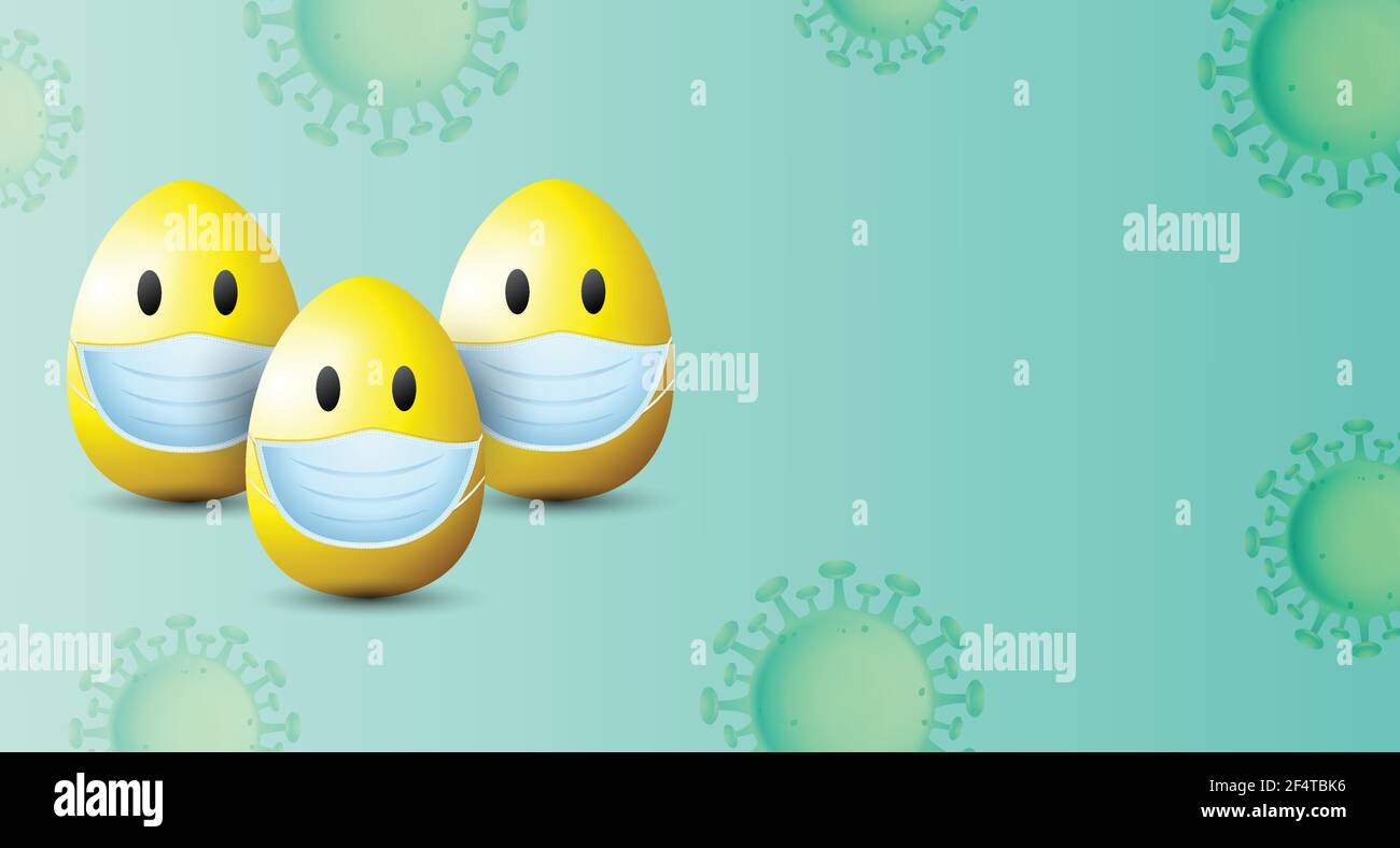 Happy Easter background vector illustration. Easter eggs vector. Eggs with medical mask. Stock Vector