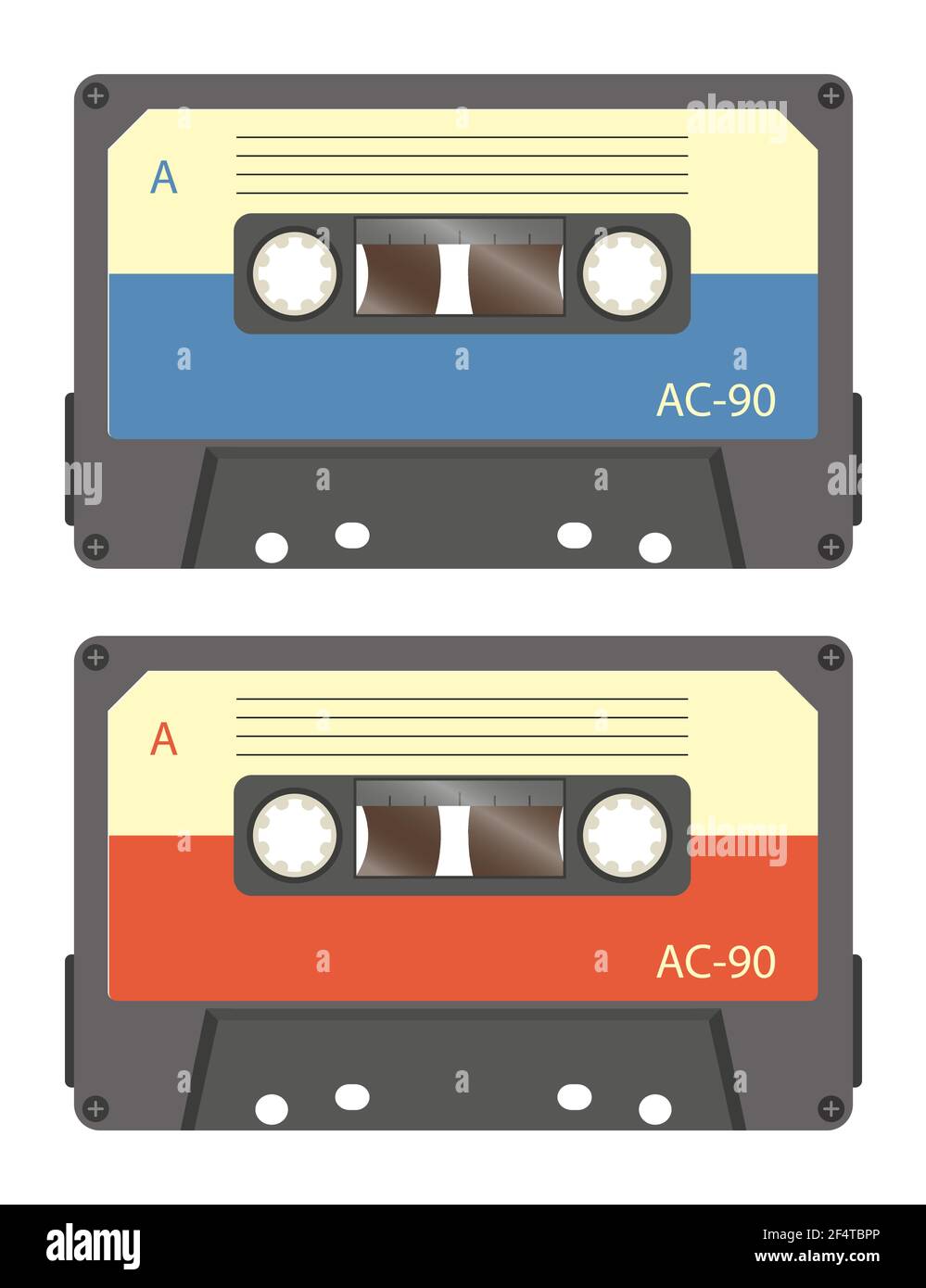 Cassette tape recorder retro vintage mixer.Isolated on white background. Flat style front side