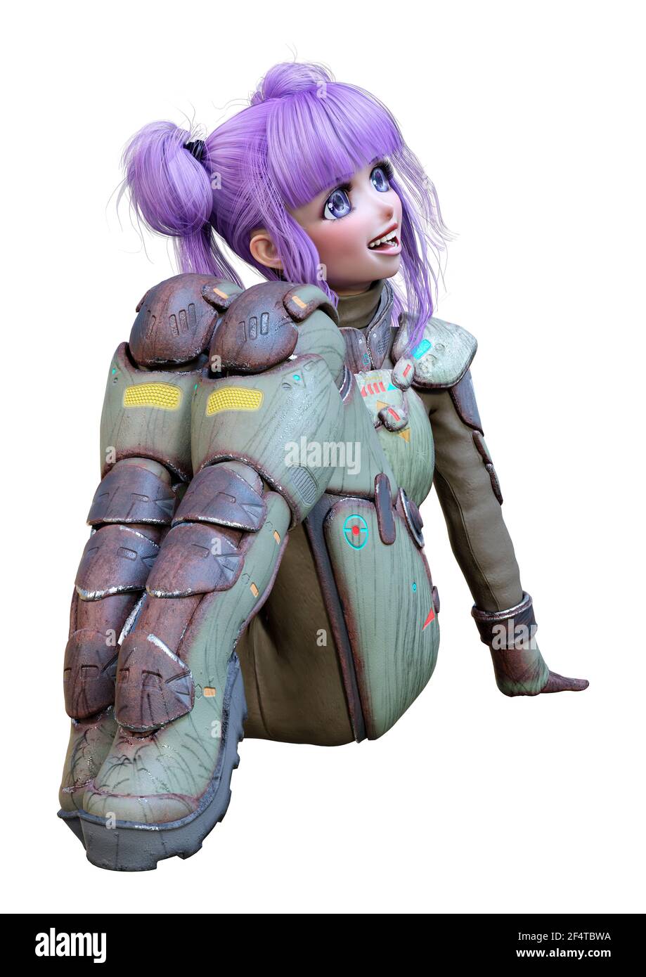 3D rendering of an anime teenager girl with purple hair in an astronaut  suit isolated on white background Stock Photo - Alamy