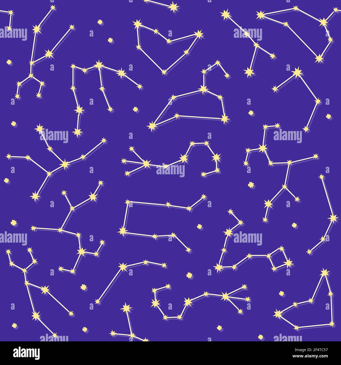 Space seamless pattern with zodiac constellation symbols. Astrology background with connected shining star signs. Vector illustration. Stock Vector