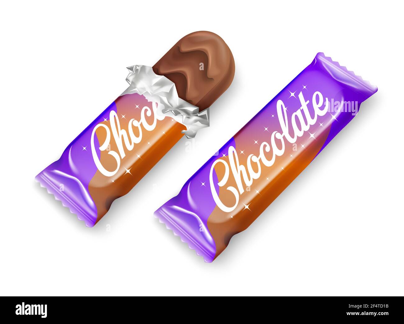 Chocolate bar in opened purple wrapped and foil Stock Vector Image