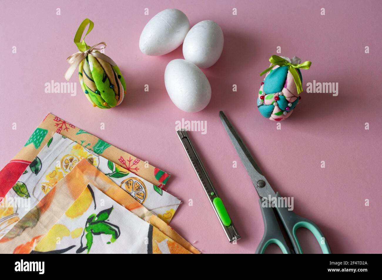 Hand made Easter eggs toys of styrofoam for decorating with fabric