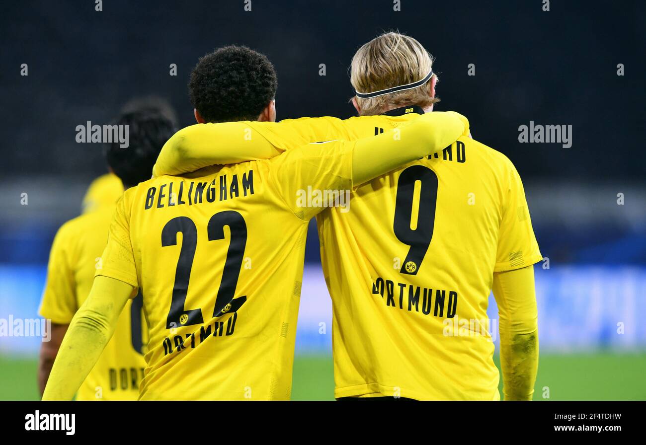 Bor Dortmund Vs Fc Sevilla Norwegian Forward Erling Haaland Celebrates After Scoring Together With English Midfielder Jude Bellingham Stock Photo Alamy