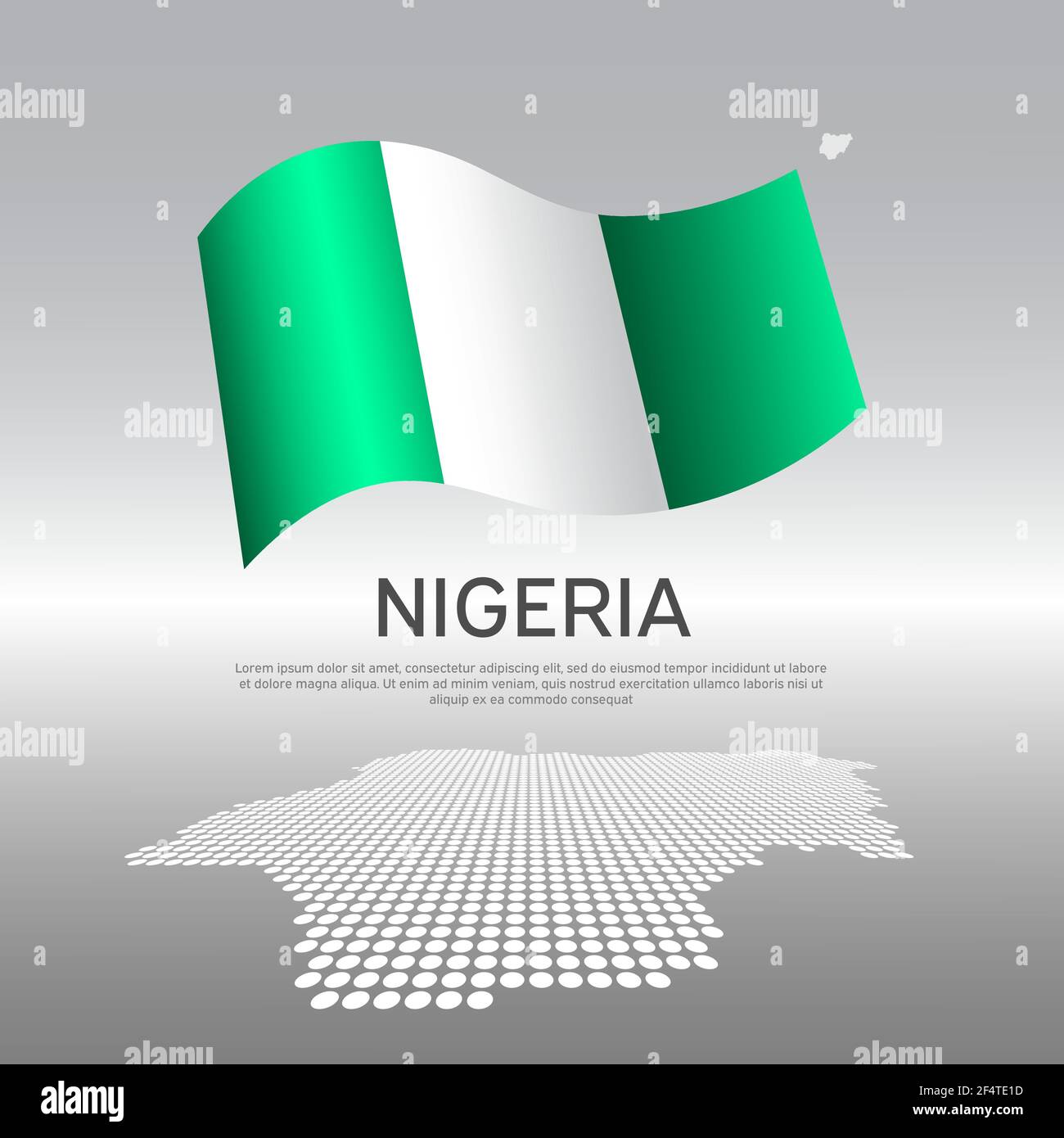 Nigeria flag, mosaic map on light background. Vector banner design