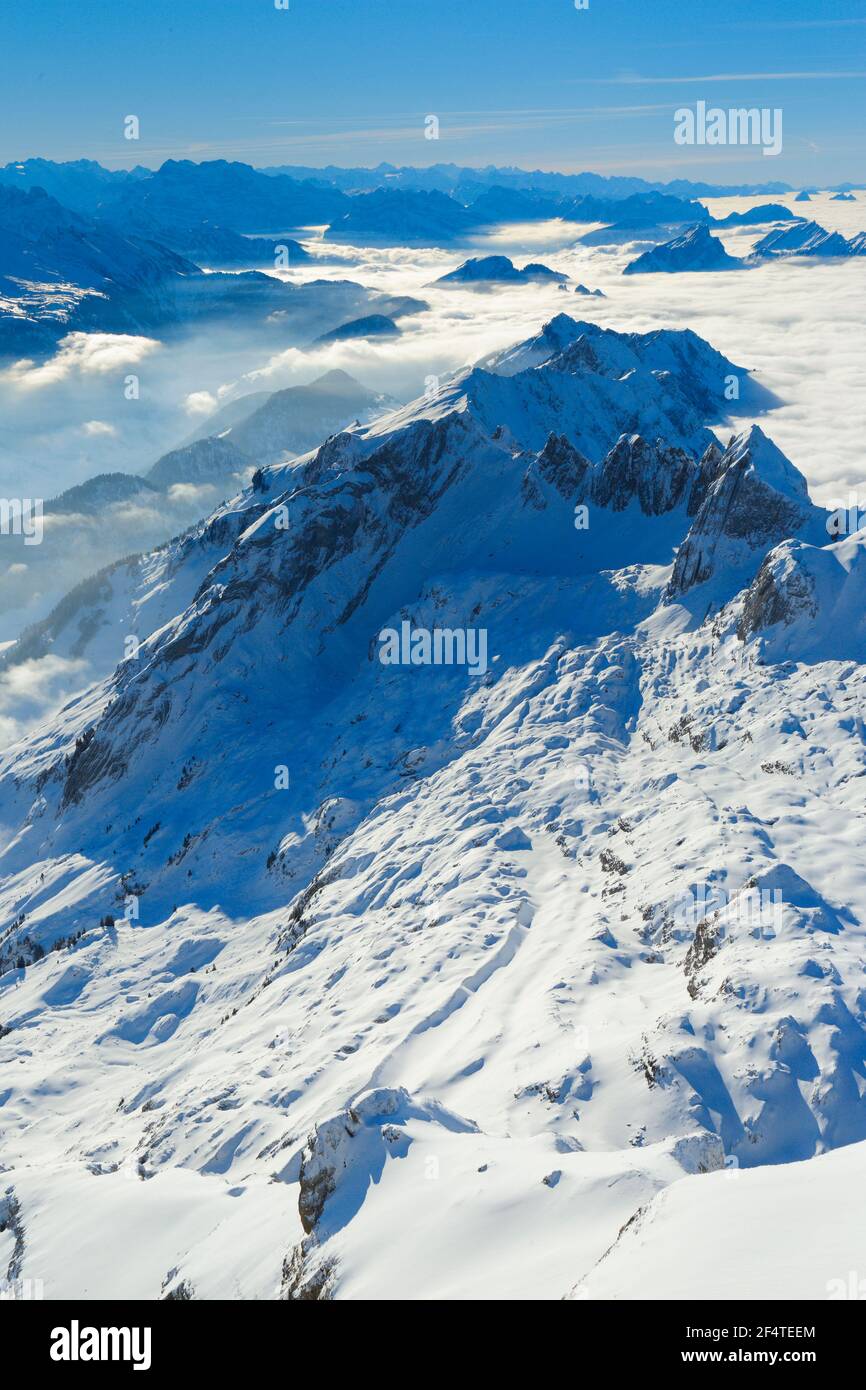 geography / travel, Switzerland, view from the Saentis, Appenzell, Additional-Rights-Clearance-Info-Not-Available Stock Photo