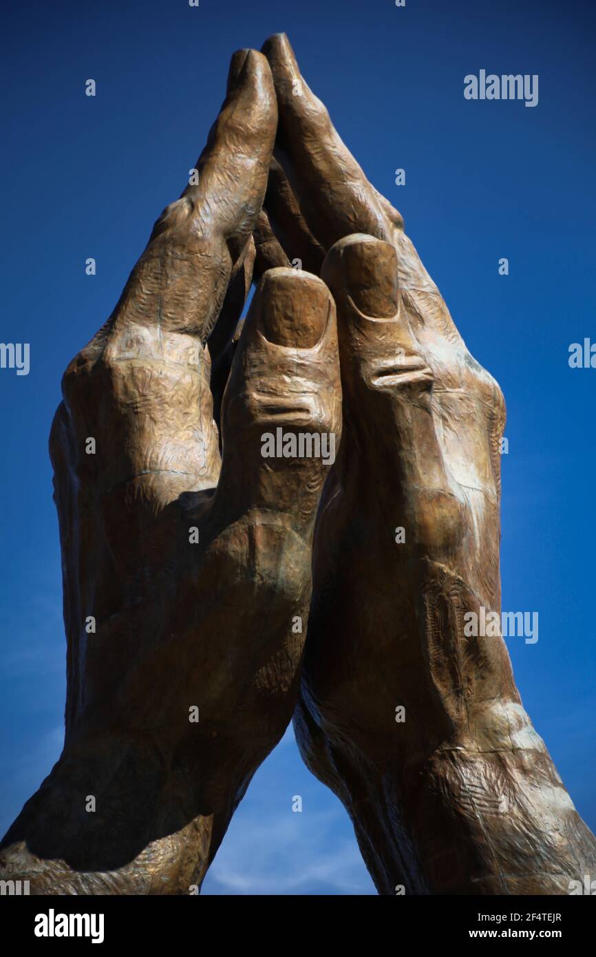 TULSA, UNITED STATES - Mar 19, 2021: Praying Hands Monument in Tulsa, Oklahoma7777 S. Lewis Ave., Tulsa, OK Stock Photo