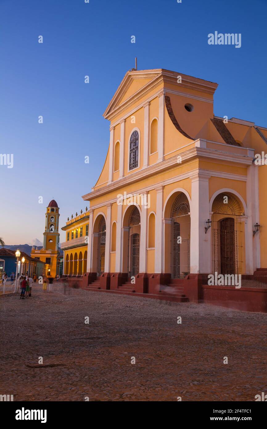 Cuba, Trinidad, Plaza Mayor, Iglesia Parroquial de la Santisima Trinidad  - Church of the Holy Trinity, Museum National de la Luncha Contra Bandidos - Stock Photo