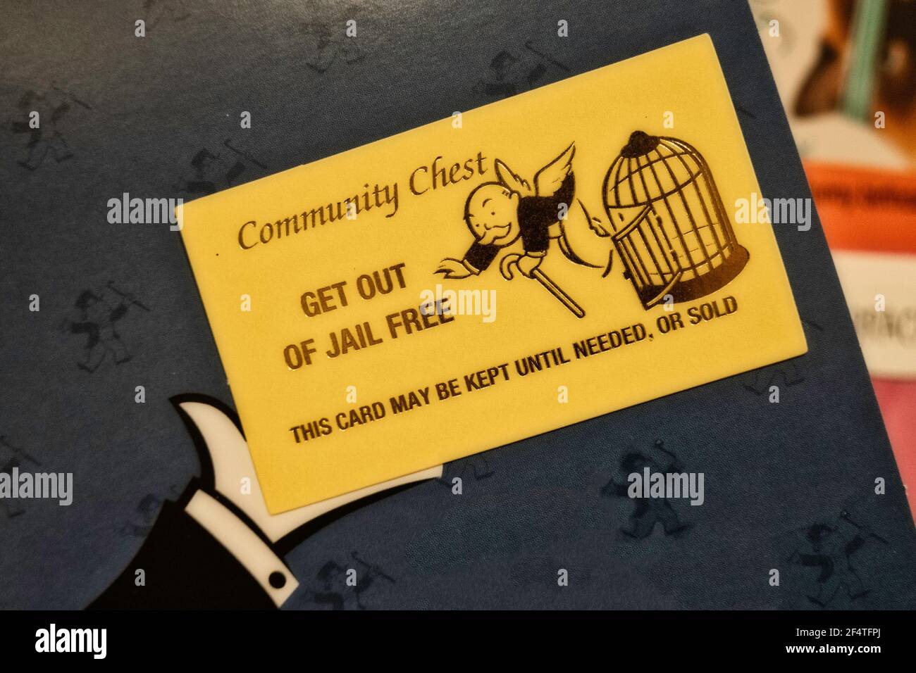 Get out of Jail Free Community Chest Card , Monopoly Board Game, USA Stock Photo