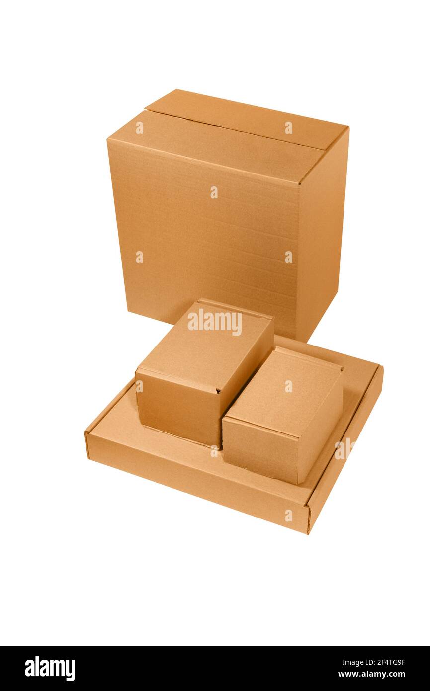 set of new blank brown cardboard box Stock Photo