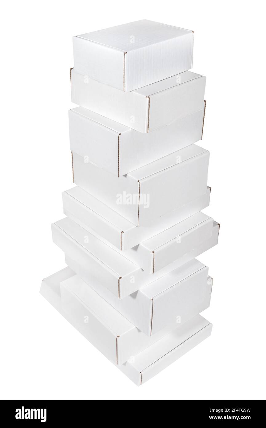 set of new blank white cardboard box different sizes Stock Photo