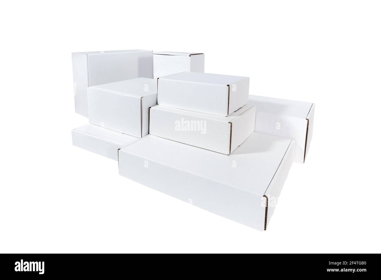 set of new blank white cardboard box different sizes Stock Photo