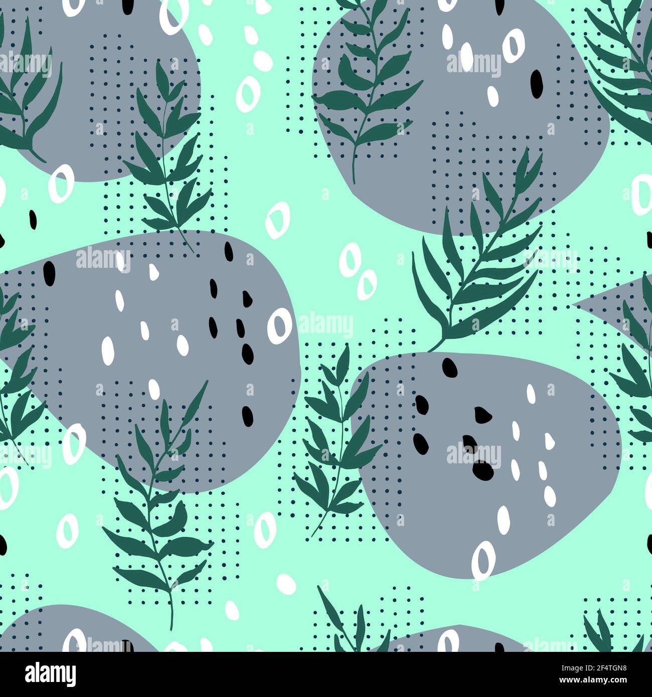 botanical abstract seamless pattern of twigs with dots and spots. Stock Photo