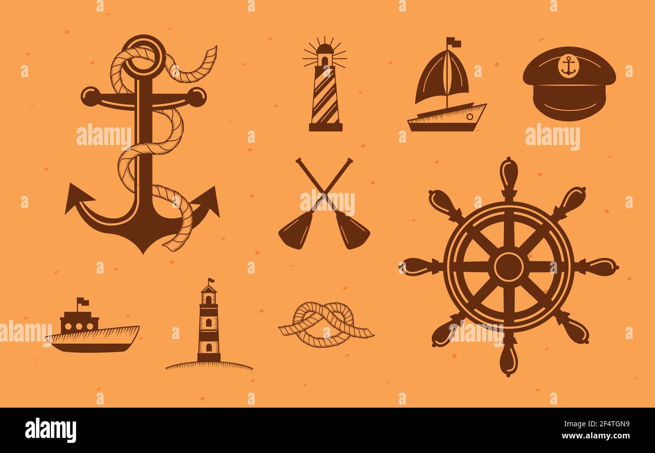 bundle of nautical nine icons Stock Vector Image & Art - Alamy