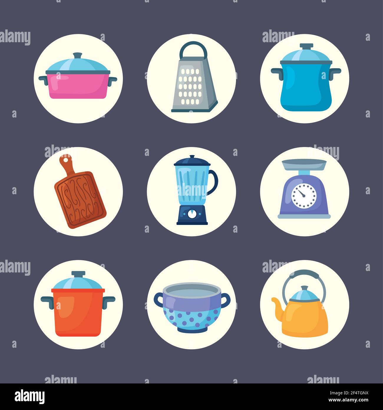 bundle of nine kitchen icons Stock Vector