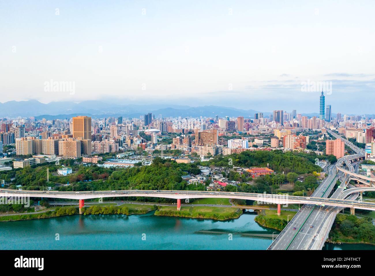 Taipei City Aerial View - Asia business concept image, panoramic modern ...