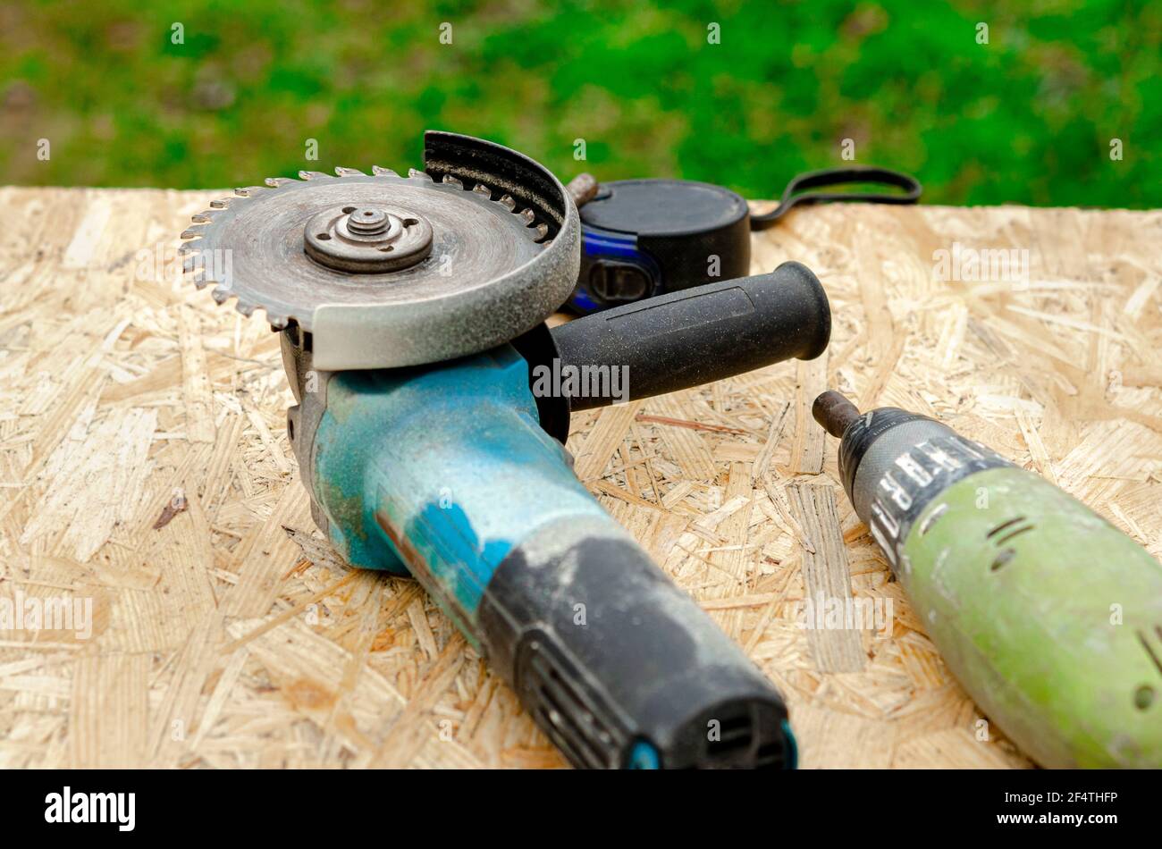 Cutting metal angle grinder, sparks from the disk. Photo closeup Stock