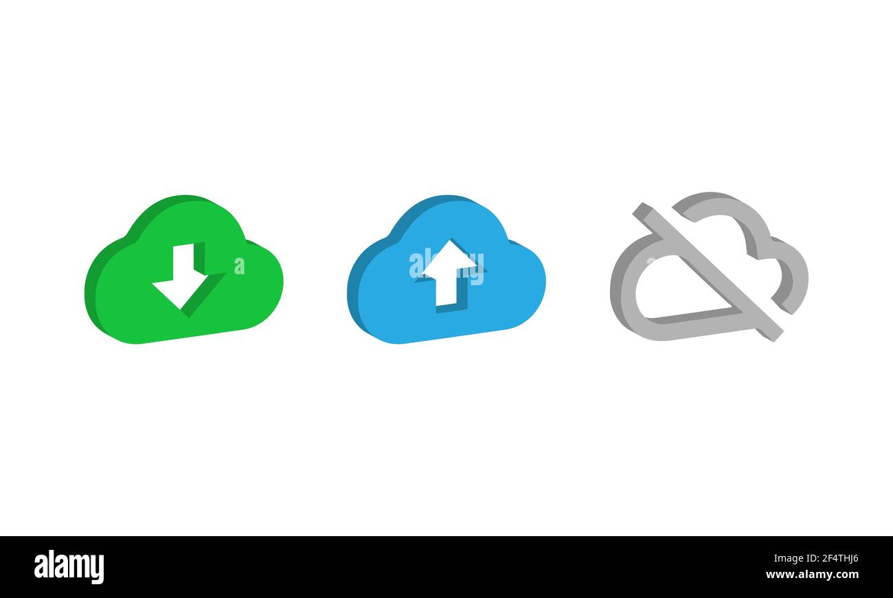 Cloud storage vector icon set. Download upload and cloud off symbols ...
