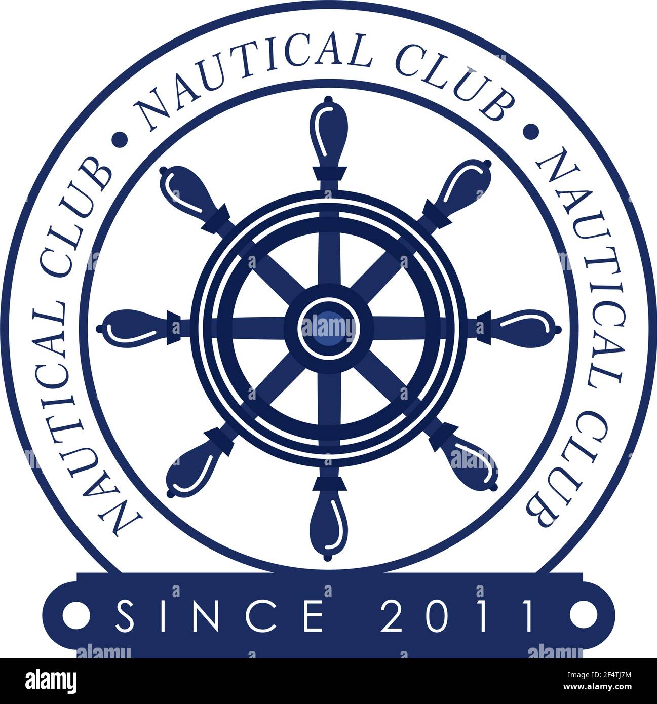 rudder nautical label blue icon Stock Vector