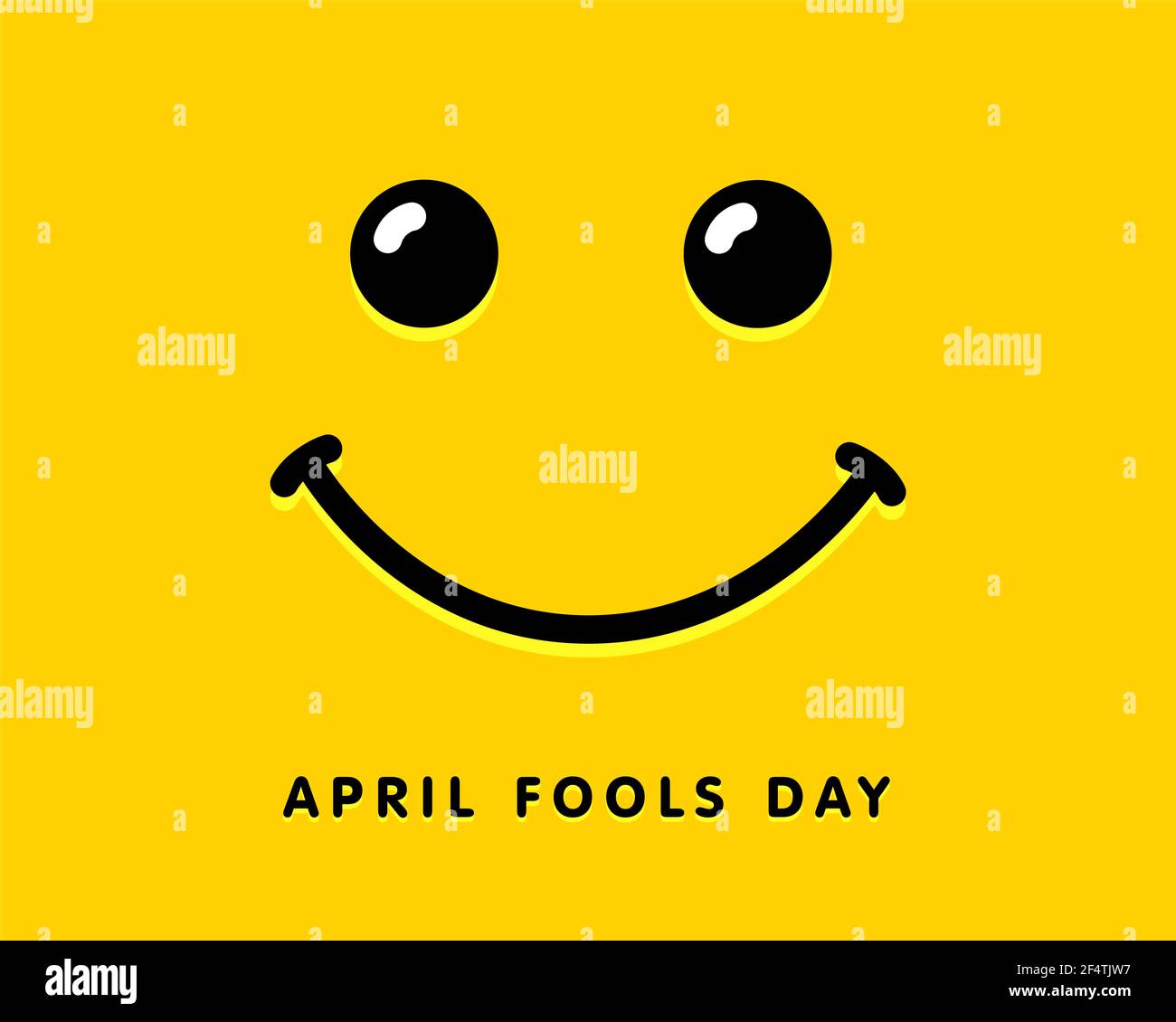 Happy April Fool's Day congrats. Smiling yellow greeting card with text. Isolated abstract graphic design template. Cute greeting card concept. Callig Stock Photo