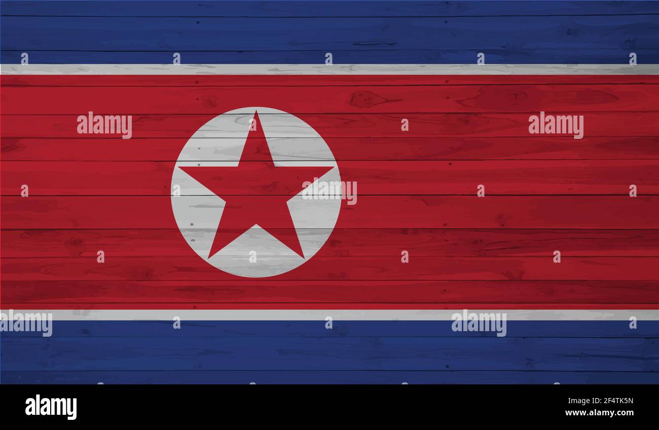 North Korea flag with waving grunge texture. Vector background. Stock Vector