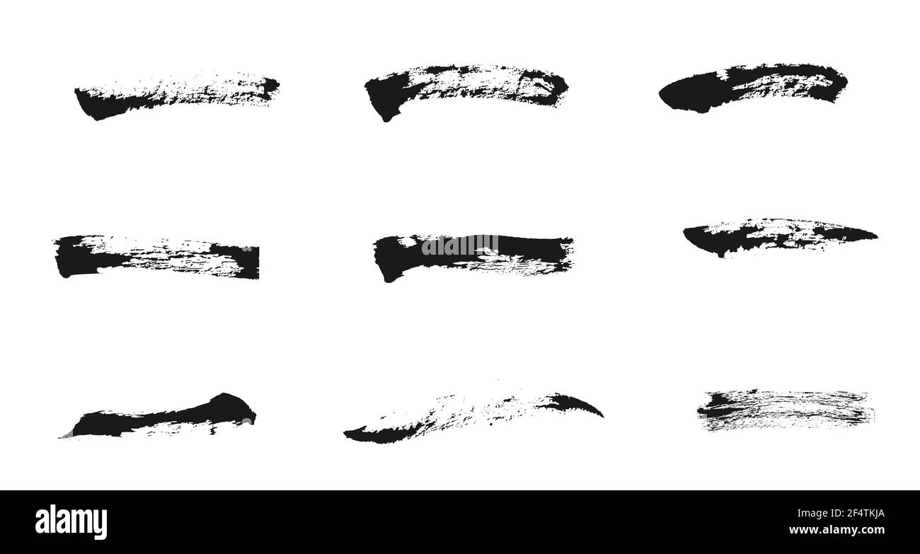 Vector black ink paintbrush. Freehand drawing brush elements. Vector