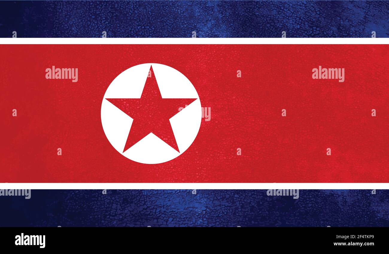 North Korea flag with waving grunge texture. Vector background. Stock Vector