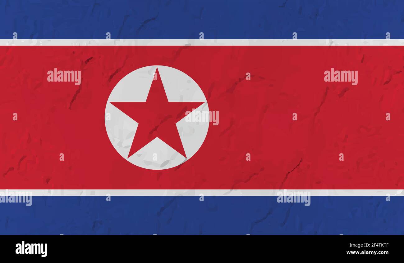 North Korea flag with waving grunge texture. Vector background. Stock Vector