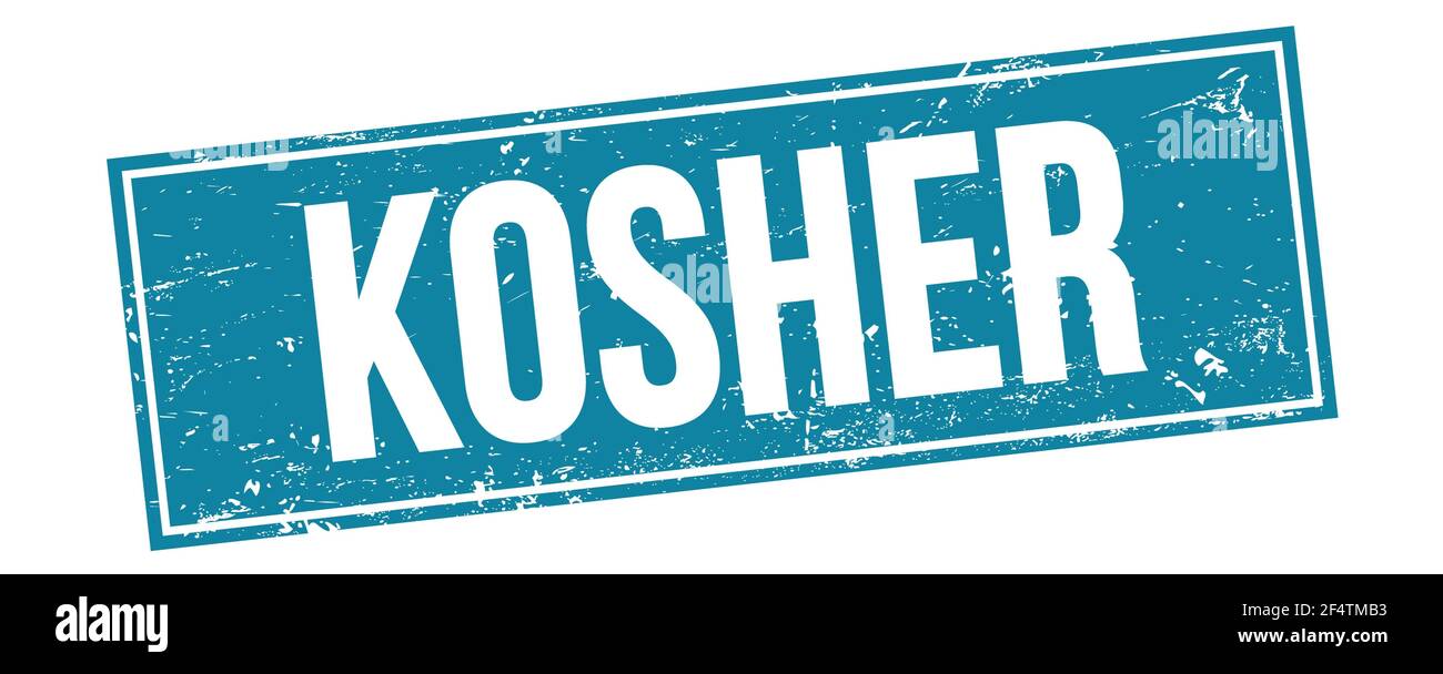 KOSHER text on blue grungy rectangle stamp sign. Stock Photo