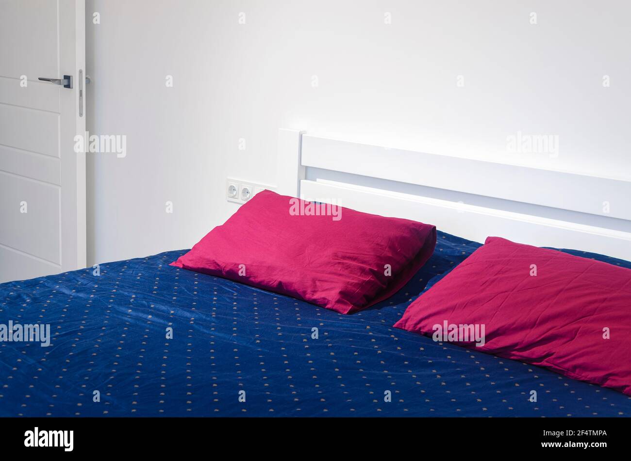 Picture of Scandinavian style. White bedroom with bright Scandinavian bedding ...