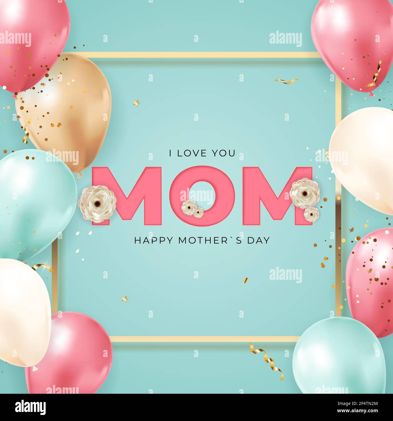 I love you mom. Happy Mother`s Day background with balloons. Vector ...