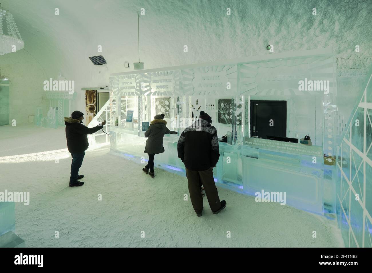 Bar of the icy cold ice bar of the Ice hotel 365 in Jukkasjarvi in