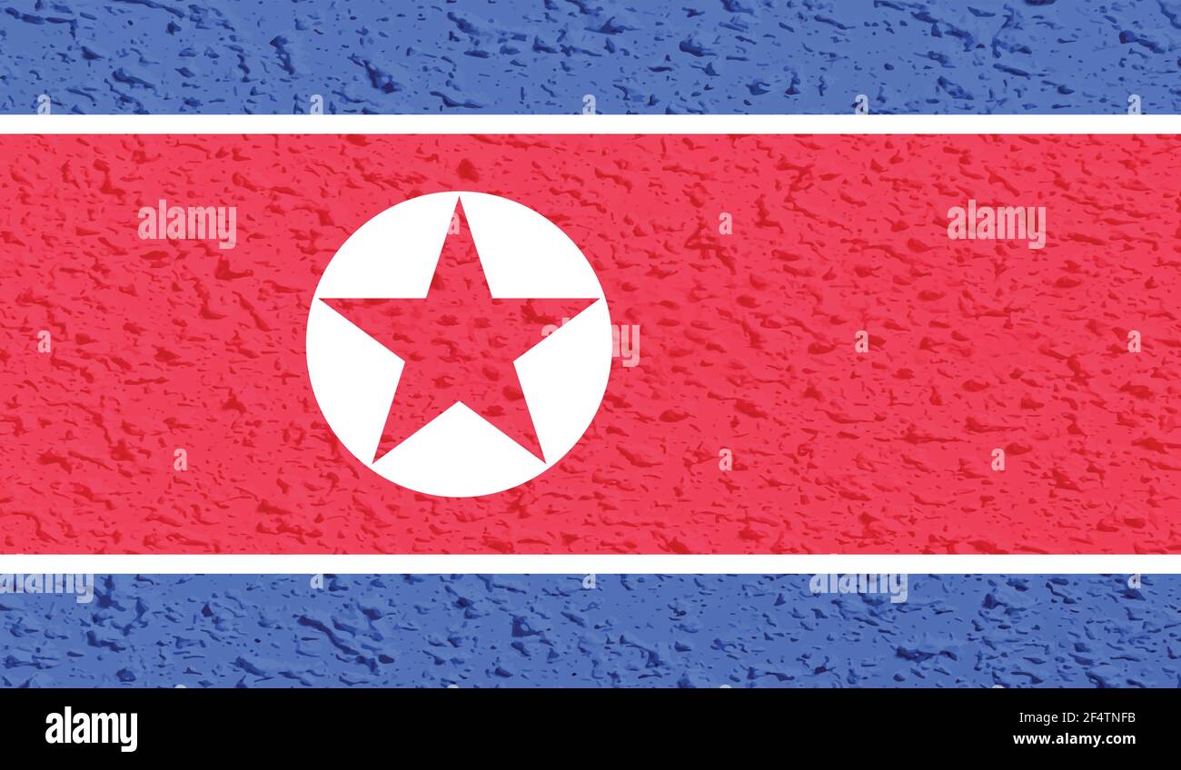 North Korea flag with waving grunge texture. Vector background. Stock Vector