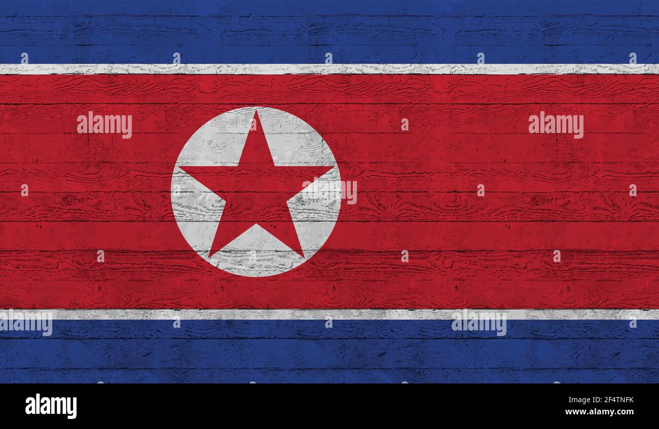 North Korea flag with waving grunge texture. Vector background. Stock Vector