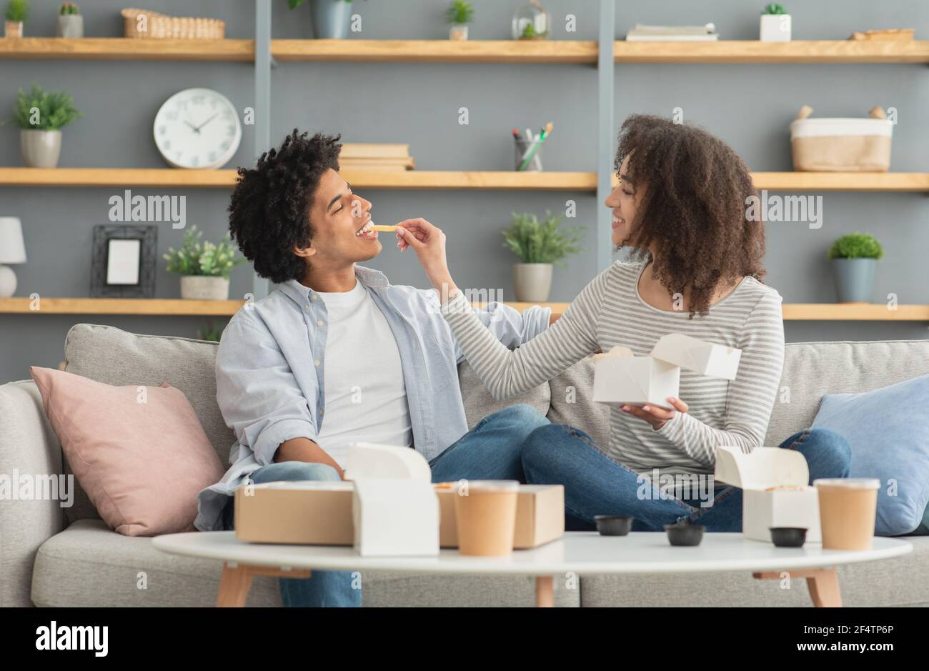 Food delivery, lunch and dinner at home during COVID19 lockdown Stock