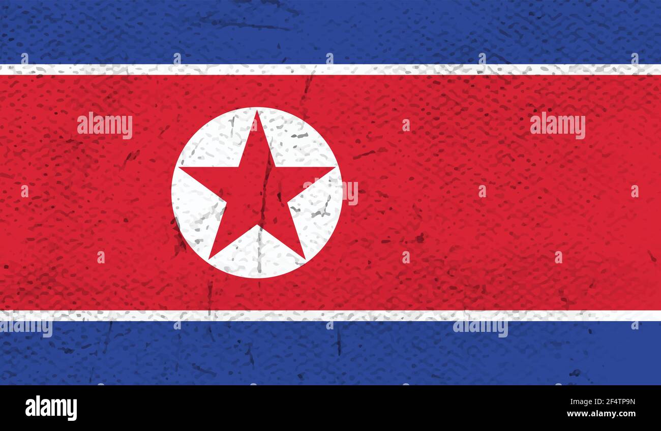 North Korea flag with waving grunge texture. Vector background. Stock Vector