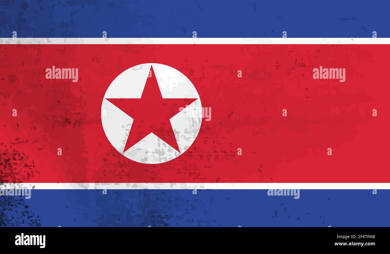 North Korea flag with waving grunge texture. Vector background. Stock Vector
