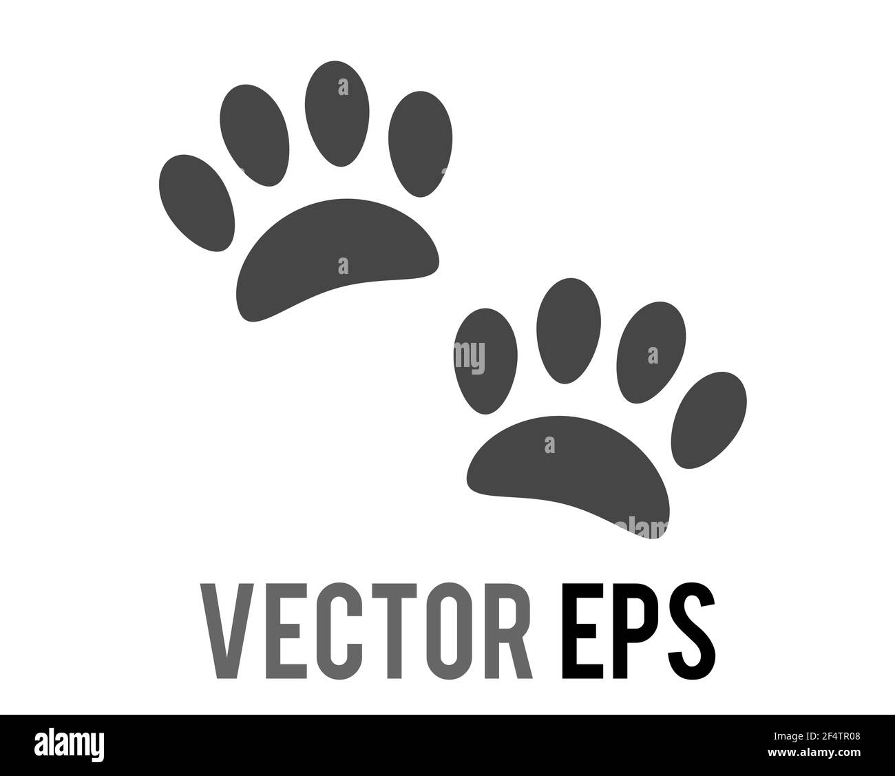 The isolated vector pair of dark paw prints icon, showing four toes and pad, used for various content concerning pet cats and dogs Stock Photo