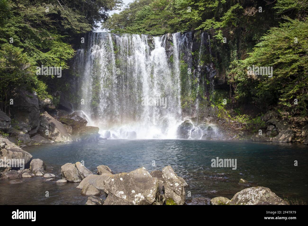 Beautiful scenery of Cheonjeyeon Waterfalls in Bukjeju, South Korea ...