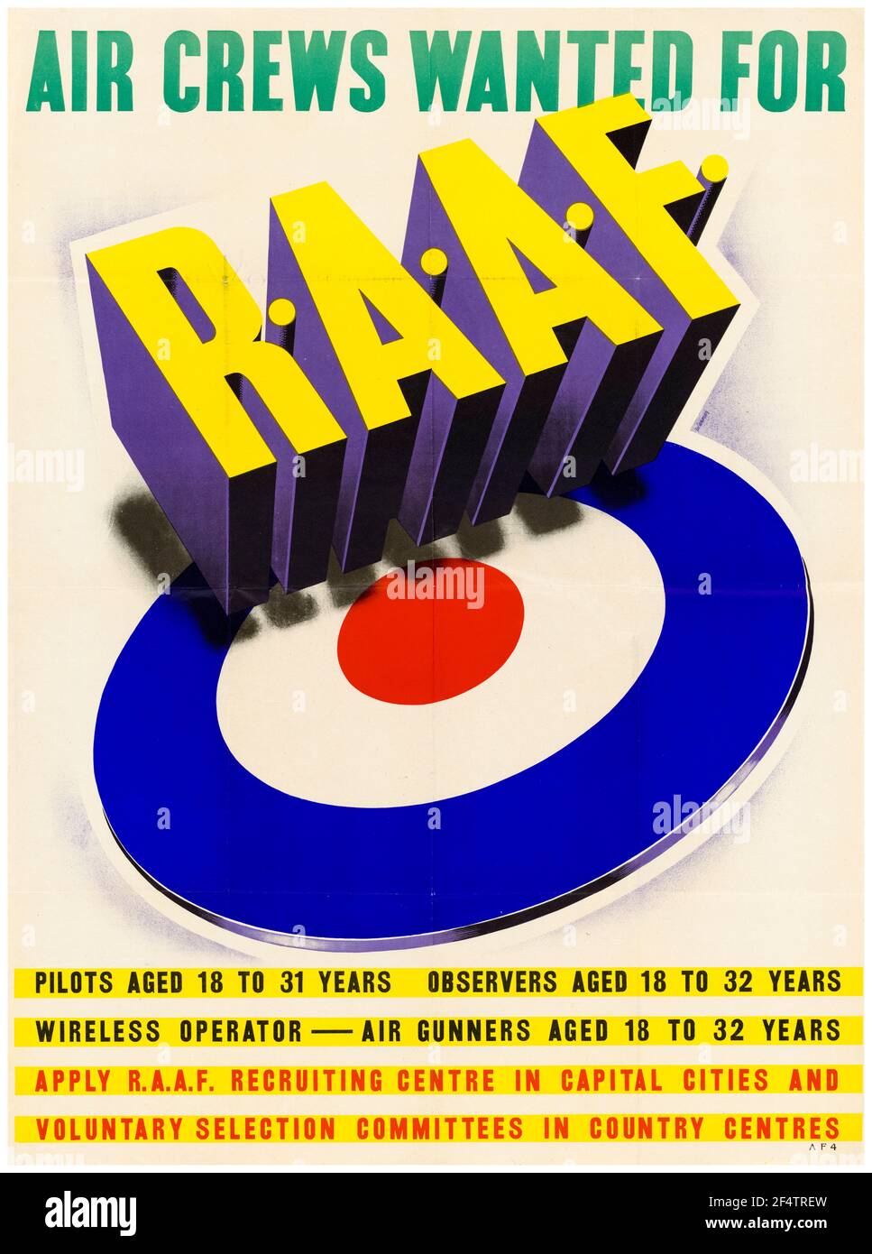 Australian, WW2 Forces Recruitment poster: Air Crews Wanted for RAAF (Royal Australian Air Force), 1942-1945 Stock Photo