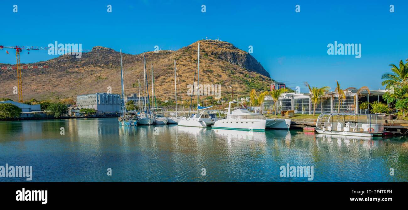 boat in marina park in port Louis, Mauritius, Africa Stock Photo
