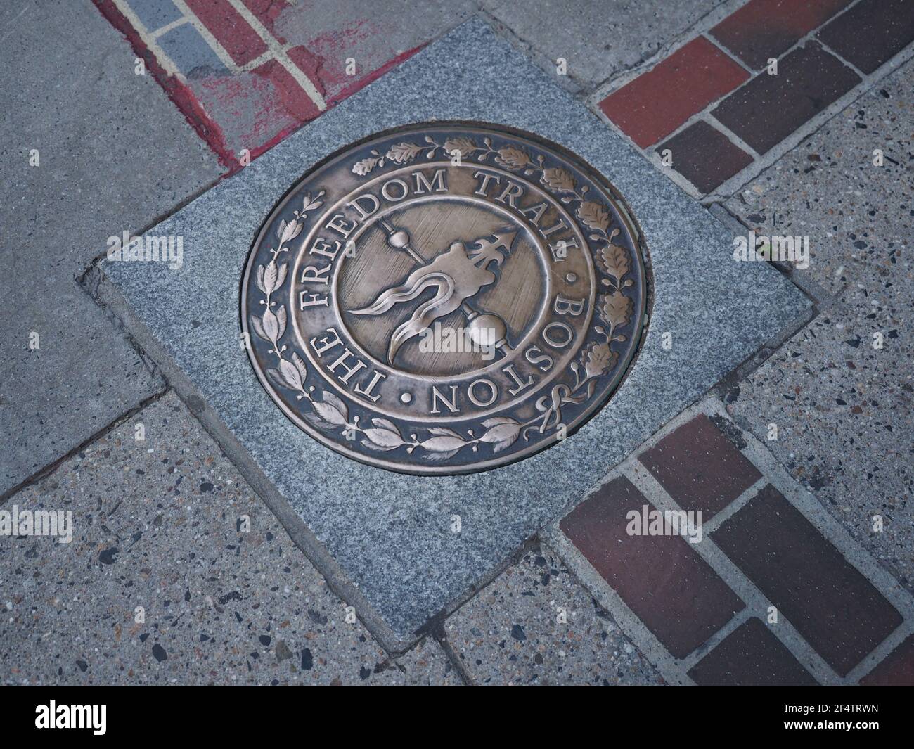Image of a bronze plate on the Boston Freedom Trail. Stock Photo