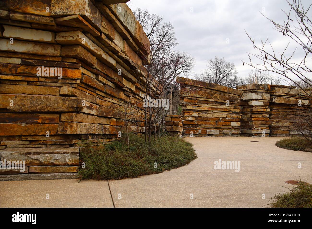 Stone wall in Gathering Place park Tulsa Stock Photo Alamy