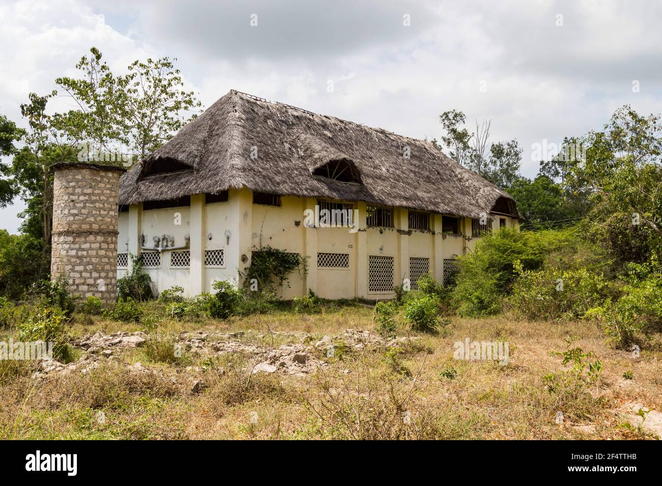 Large derelict Zaramo style building in the forest near Watamu in Kenya Stock Photo