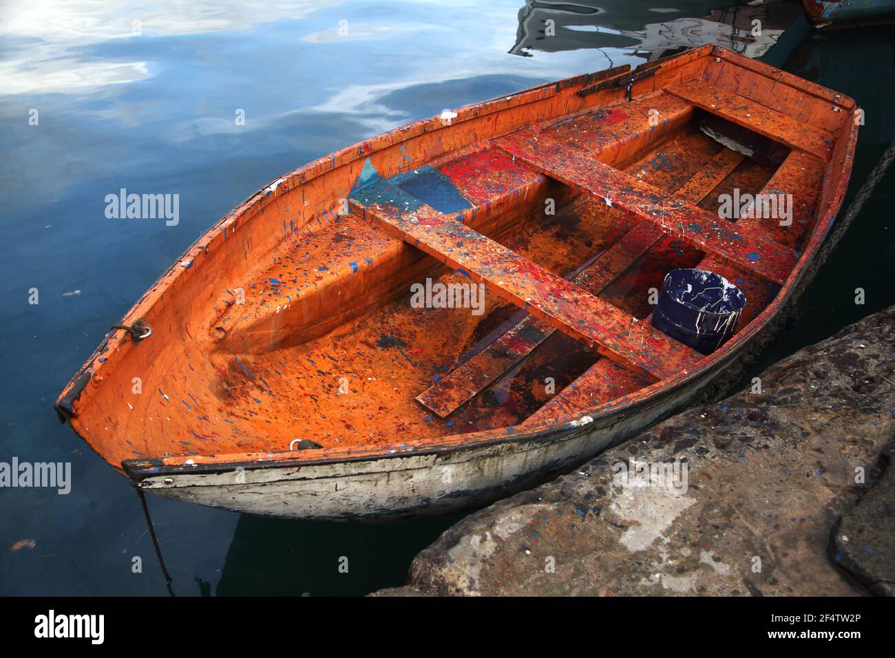 St George's Grenada Old Dingy Anchored on The Carenage Stock Photo