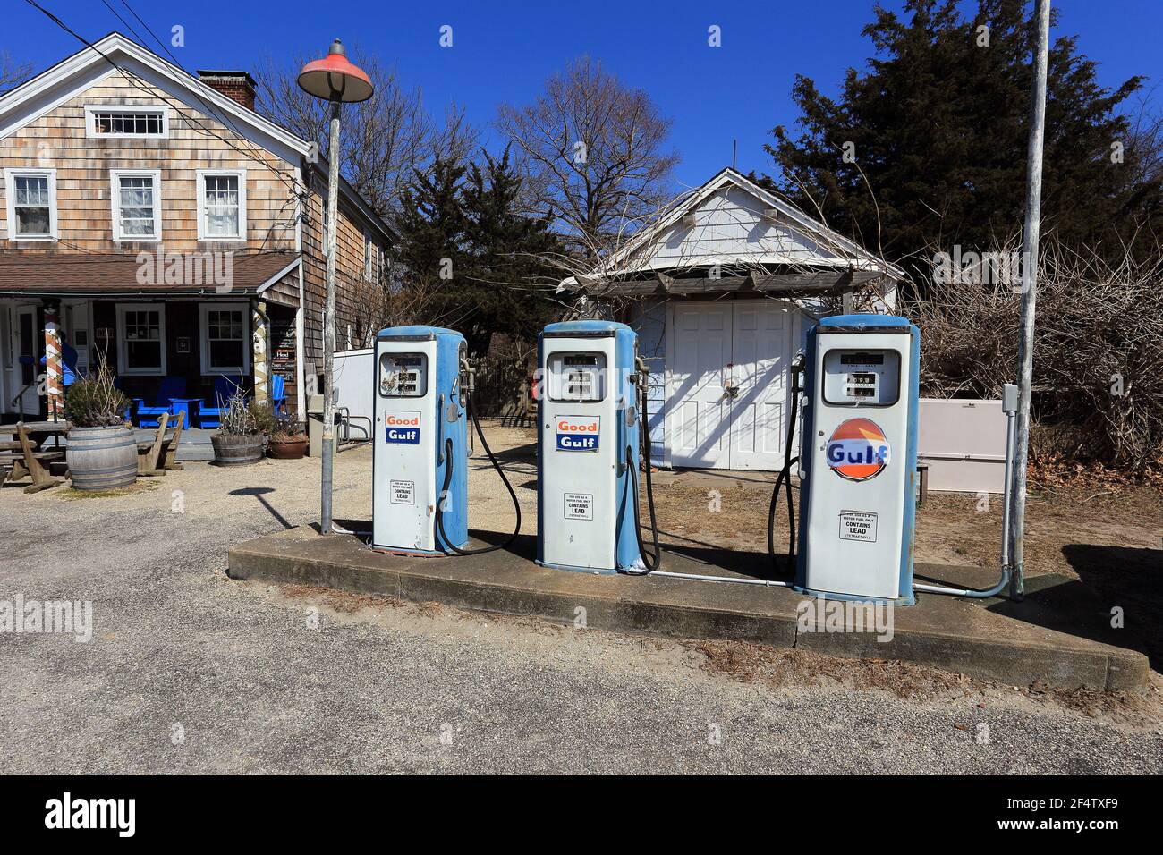 Old gas pumps East Hampton Long Island New York Stock Photo