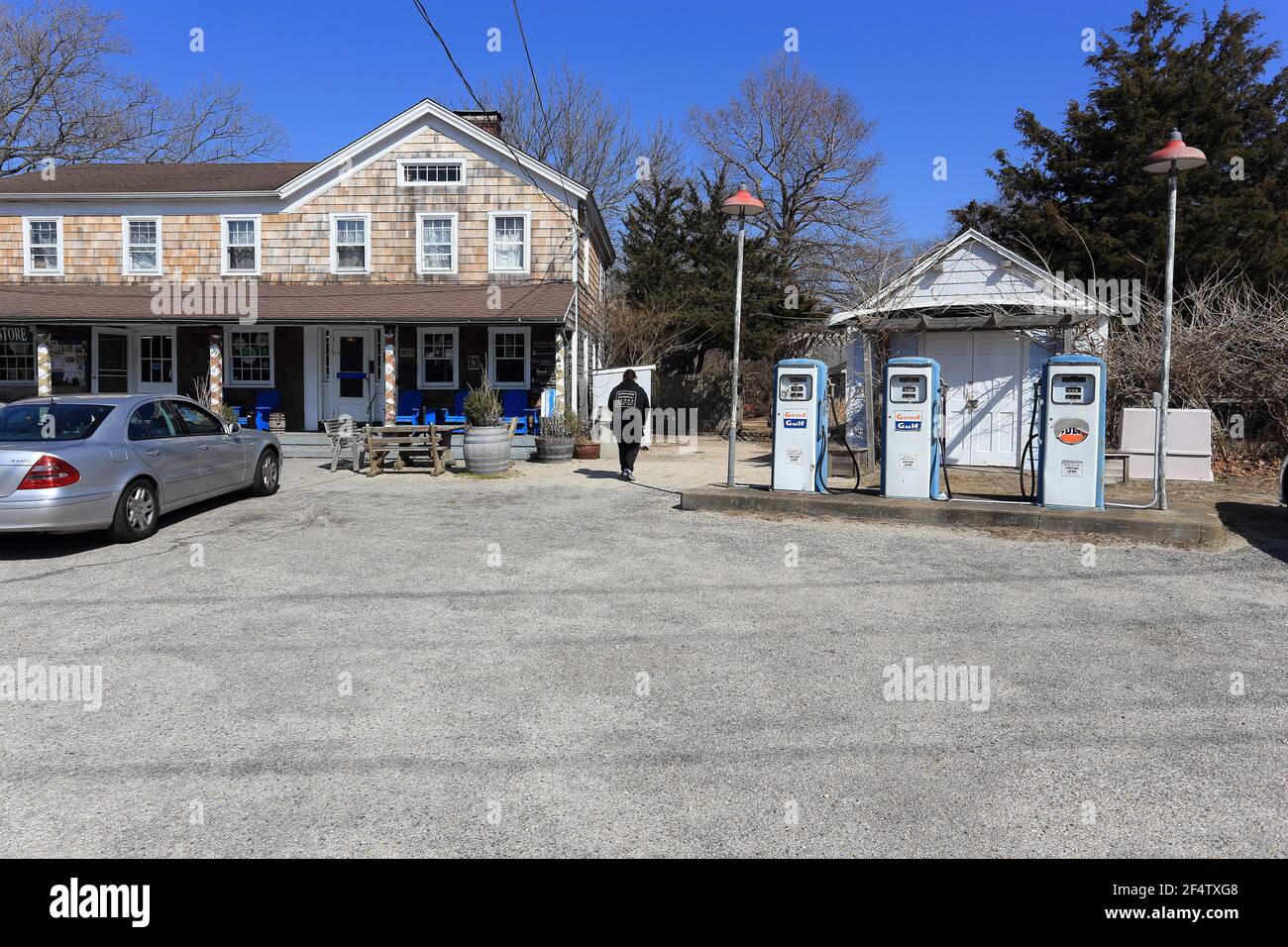 Old gas pumps East Hampton Long Island New York Stock Photo