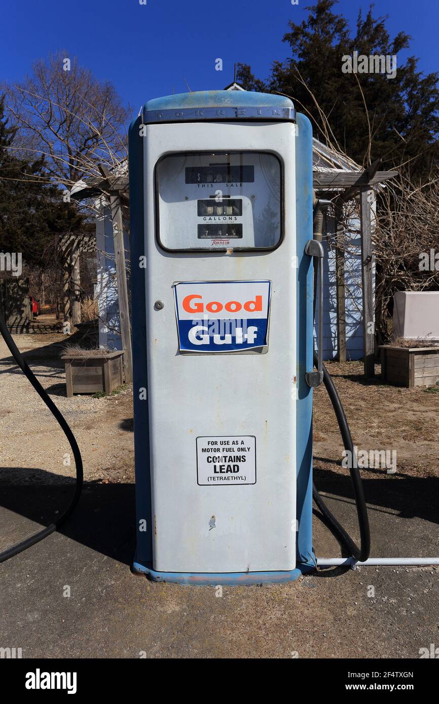 Old gas pump East Hampton Long Island New York Stock Photo