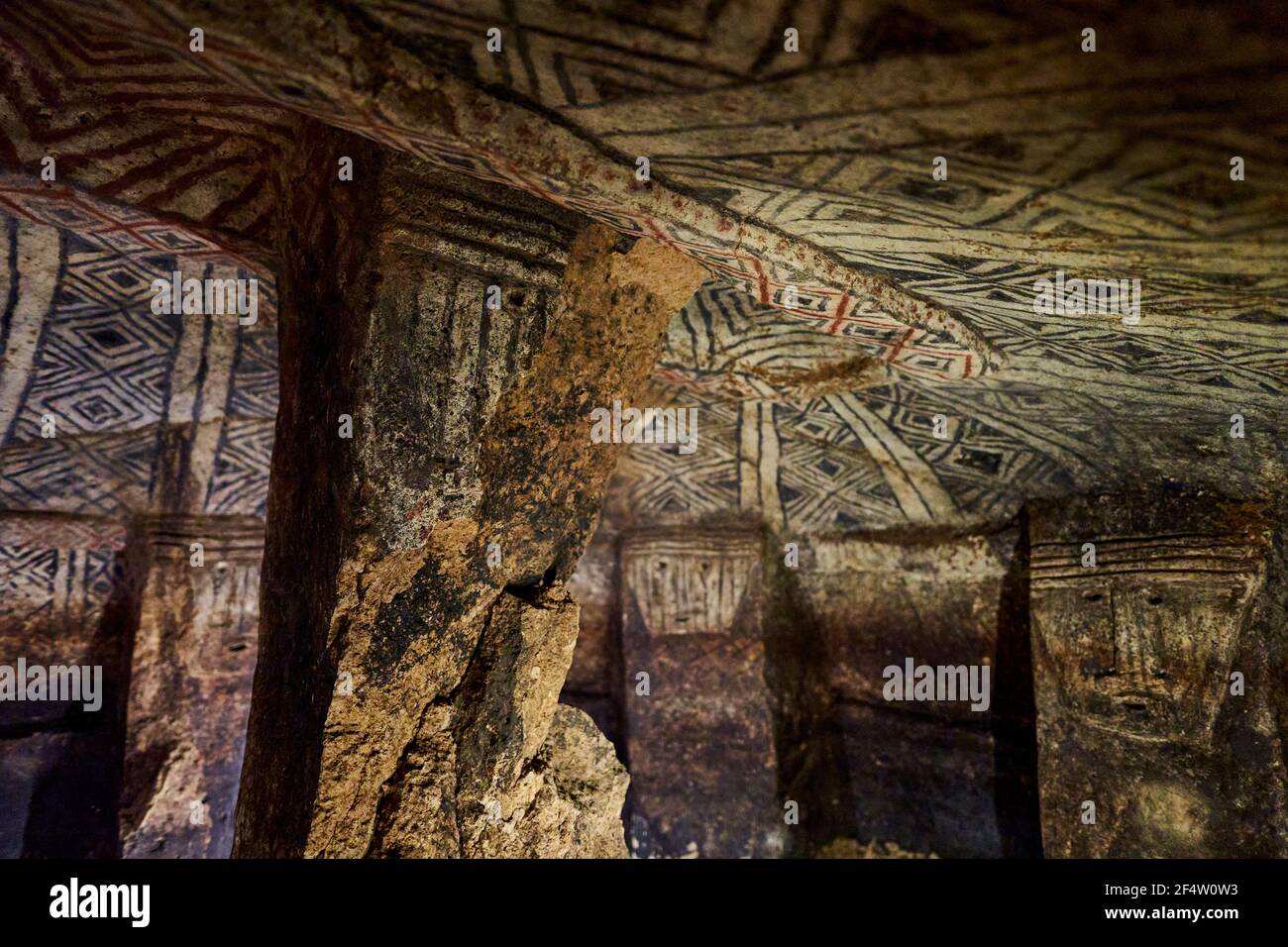 Tierradentro national archeological park, with its tombs of an ancient Pre Columbian culture of Colombia, painted with geometric, anthropomorphic and Stock Photo